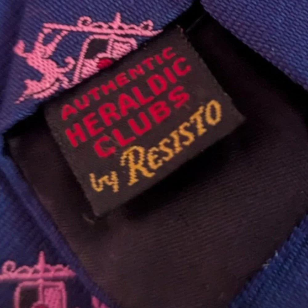 Vtg RESISTO x LEGGETT Heraldic Clubs Unicorn Navy Necktie Neck Tie Harry Styles